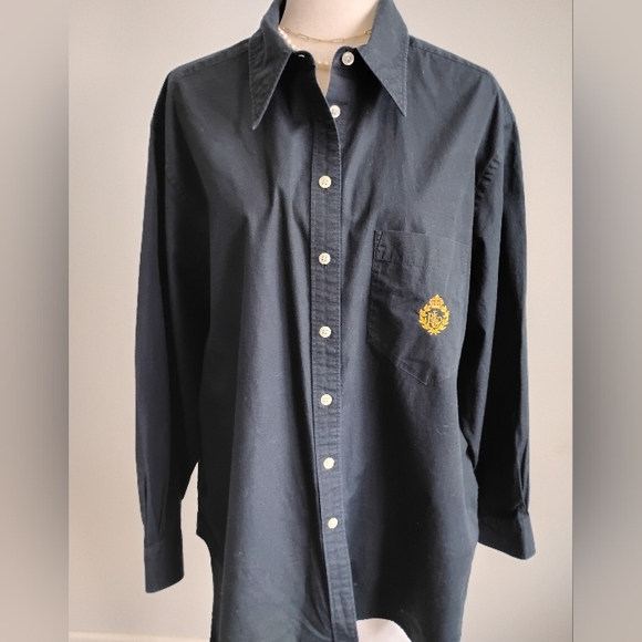 Lauren Ralph Lauren Cotton Button Up Shirt Black Embroidered Logo Size 20W - Picture 2 of 11